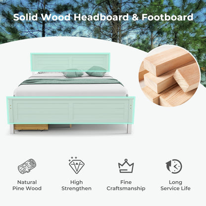 Full Size Platform Bed Frame with Storage Drawers & Solid Wood Headboard – Elegant White Design