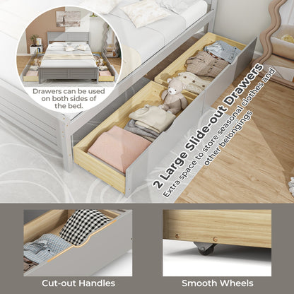 Full Size Platform Bed Frame with Storage Drawers & Solid Wood Headboard – Elegant Grey Design