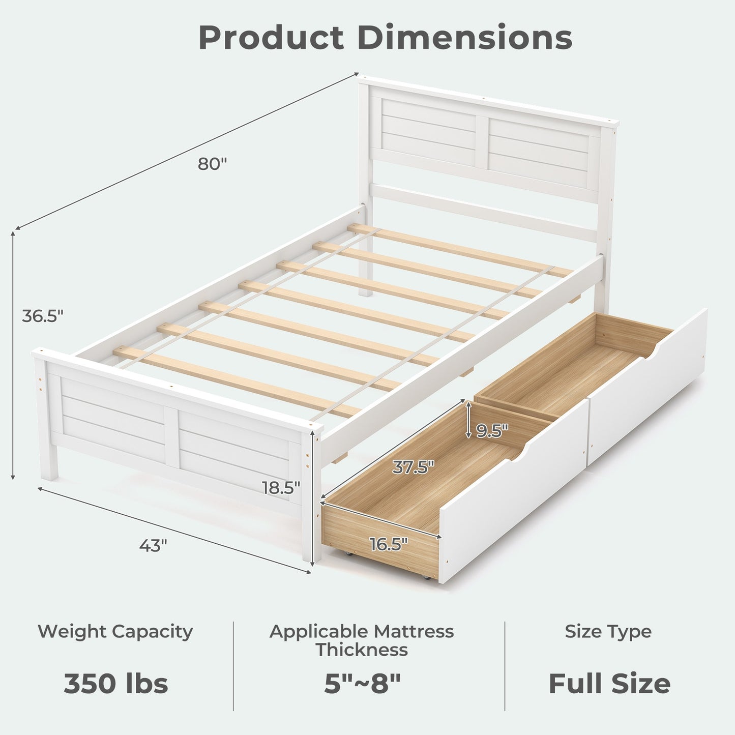 Twin Wooden Bed Frame with Storage Drawers and Headboard, White