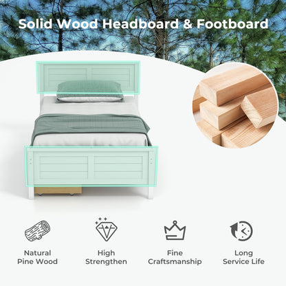 Twin Wooden Bed Frame with Storage Drawers and Headboard, White