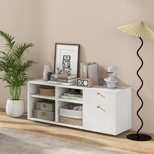 Versatile Storage Cabinet TV Console with 2 Drawers and 4 Cubes Fits TVs up to 49 Inches
