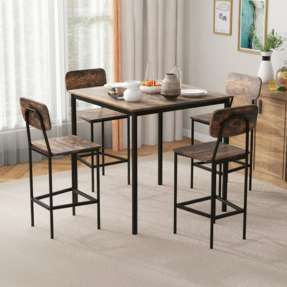 Modern 5 Piece Counter Height Dining Set with Square Table and 4 Bar Stools Coffee Finish