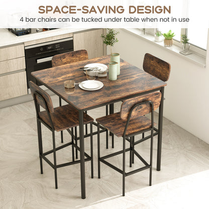 Modern 5 Piece Counter Height Dining Set with Square Table and 4 Bar Stools Coffee Finish