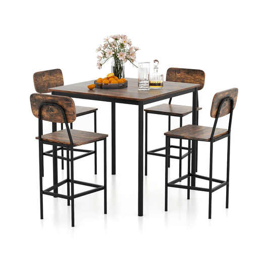 Modern 5 Piece Counter Height Dining Set with Square Table and 4 Bar Stools Coffee Finish