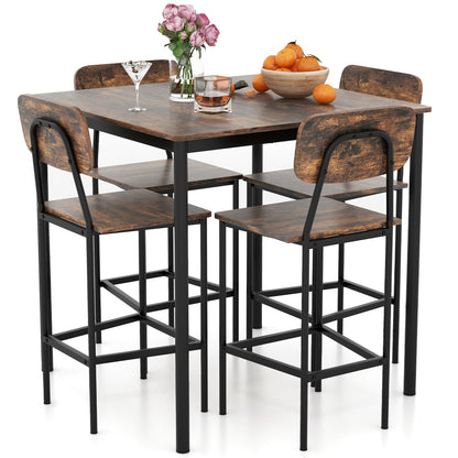 Modern 5 Piece Counter Height Dining Set with Square Table and 4 Bar Stools Coffee Finish