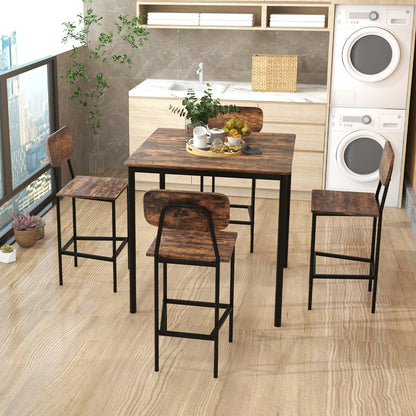 Modern 5 Piece Counter Height Dining Set with Square Table and 4 Bar Stools Coffee Finish