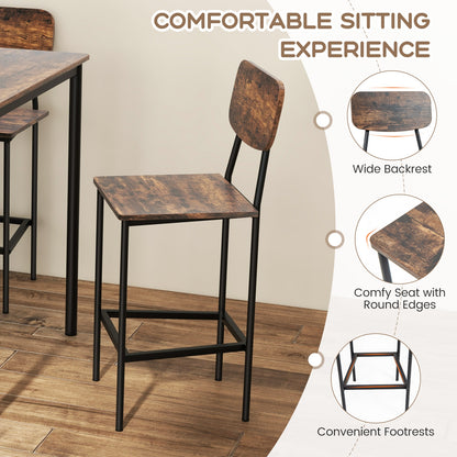 Modern 5 Piece Counter Height Dining Set with Square Table and 4 Bar Stools Coffee Finish