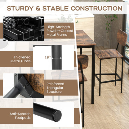 Modern 5 Piece Counter Height Dining Set with Square Table and 4 Bar Stools Coffee Finish