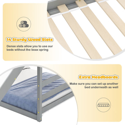 Whimsical Twin Loft Bed with Roof, Slide, and Storage Staircase for Kids - Grey