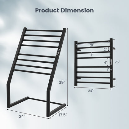 8 Bar Towel Warmer Rack with LED Display Freestanding or Wall Mounted