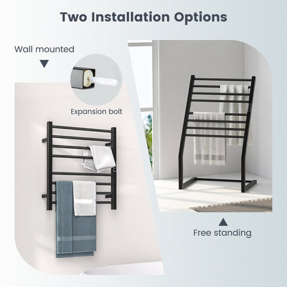 8 Bar Towel Warmer Rack with LED Display Freestanding or Wall Mounted