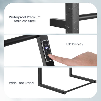 8 Bar Towel Warmer Rack with LED Display Freestanding or Wall Mounted