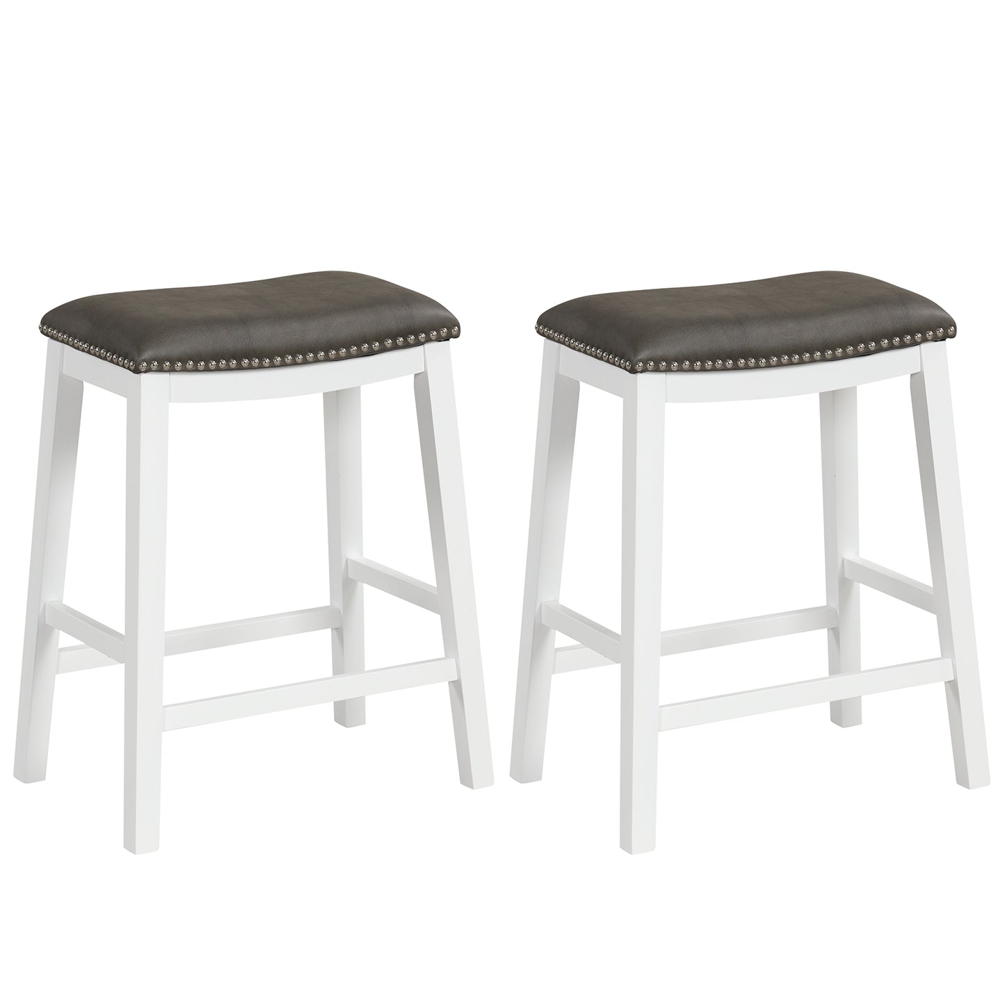 Elegant Counter Height Bar Chairs Set of 2 with PVC Leather Seat and Wooden Base, 26 Inch Grey
