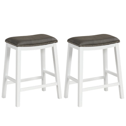 Elegant Counter Height Bar Chairs Set of 2 with PVC Leather Seat and Wooden Base, 26 Inch Grey