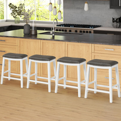 Elegant Counter Height Bar Chairs Set of 2 with PVC Leather Seat and Wooden Base, 26 Inch Grey