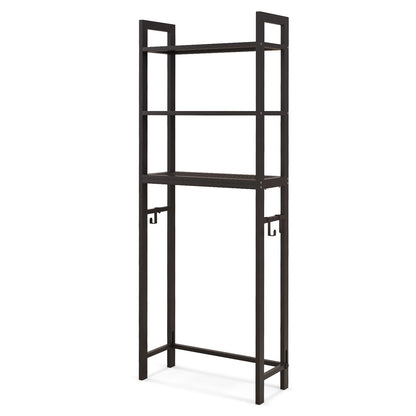 Space Saving Over-The-Toilet Metal Storage Rack with Hooks