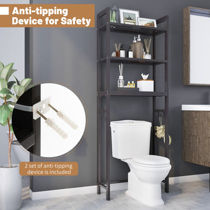 Space Saving Over-The-Toilet Metal Storage Rack with Hooks