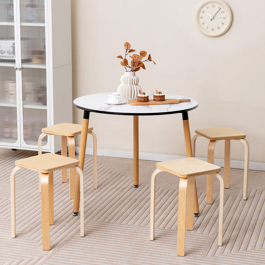 Set of 4 Stackable Colorful Square Wooden Stools with Anti-slip Pads - Natural