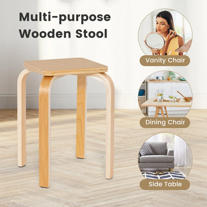 Set of 4 Stackable Colorful Square Wooden Stools with Anti-slip Pads - Natural