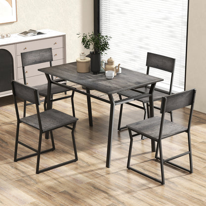 5 Piece Dining Table Set with Storage Shelf and Sleek Metal Frame in Grey Finish