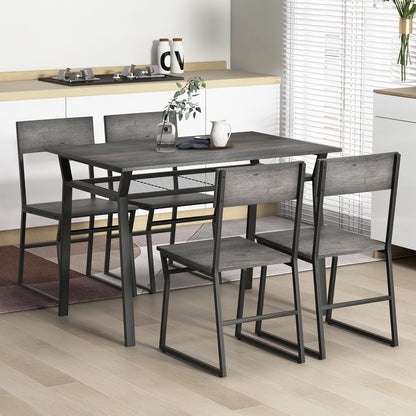5 Piece Dining Table Set with Storage Shelf and Sleek Metal Frame in Grey Finish