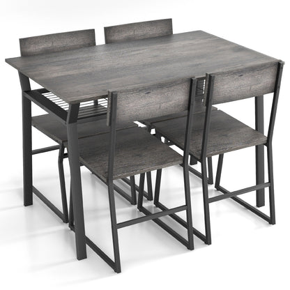 5 Piece Dining Table Set with Storage Shelf and Sleek Metal Frame in Grey Finish