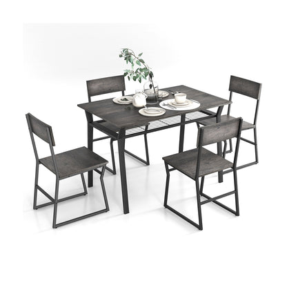 5 Piece Dining Table Set with Storage Shelf and Sleek Metal Frame in Grey Finish