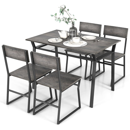 5 Piece Dining Table Set with Storage Shelf and Sleek Metal Frame in Grey Finish