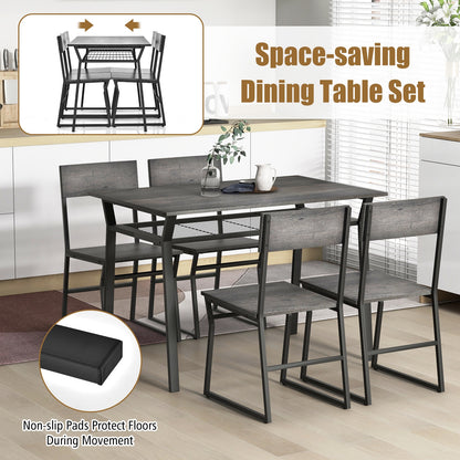 5 Piece Dining Table Set with Storage Shelf and Sleek Metal Frame in Grey Finish