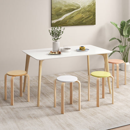 Stackable Wooden Stools Set of 4 with Round Seat and Space-Saving Design