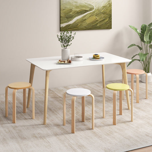 Stackable Wooden Stools Set of 4 with Round Seat and Space-Saving Design