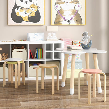 Stackable Wooden Stools Set of 4 with Round Seat and Space-Saving Design