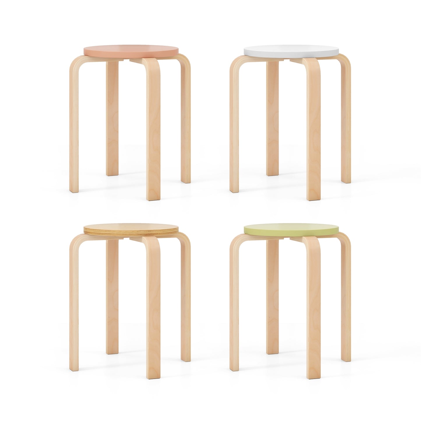 Stackable Wooden Stools Set of 4 with Round Seat and Space-Saving Design