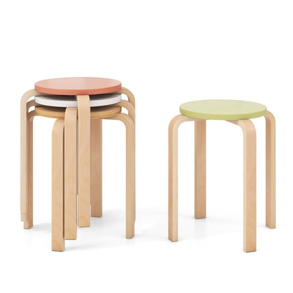 Stackable Wooden Stools Set of 4 with Round Seat and Space-Saving Design