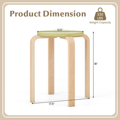 Stackable Wooden Stools Set of 4 with Round Seat and Space-Saving Design
