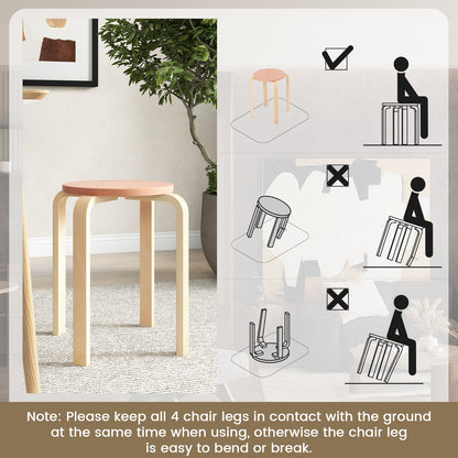 Stackable Wooden Stools Set of 4 with Round Seat and Space-Saving Design