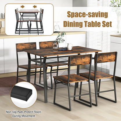 5 Piece Dining Table Set with Storage Shelf and Sleek Metal Frame in Coffee Finish