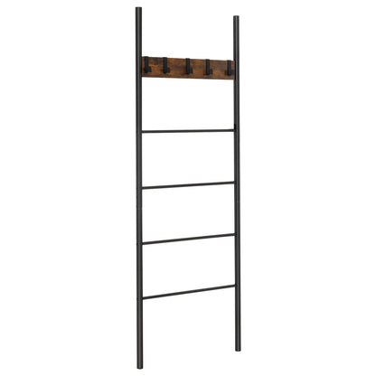 5-Tier Wall-Leaning Blanket Ladder with Removable Hooks and Industrial Design