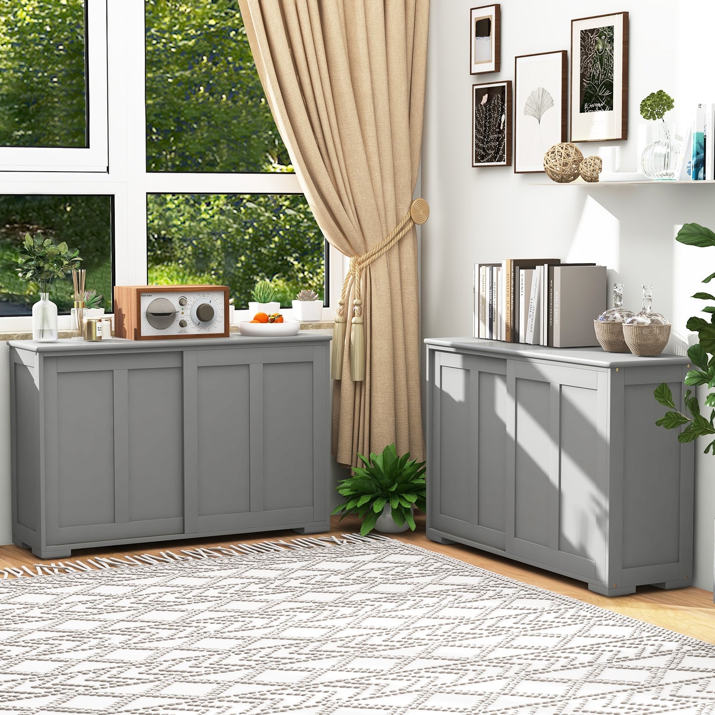 Stackable Kitchen Sideboard Cabinet with Adjustable Shelf for Pantry Dining or Entryway Storage in Grey