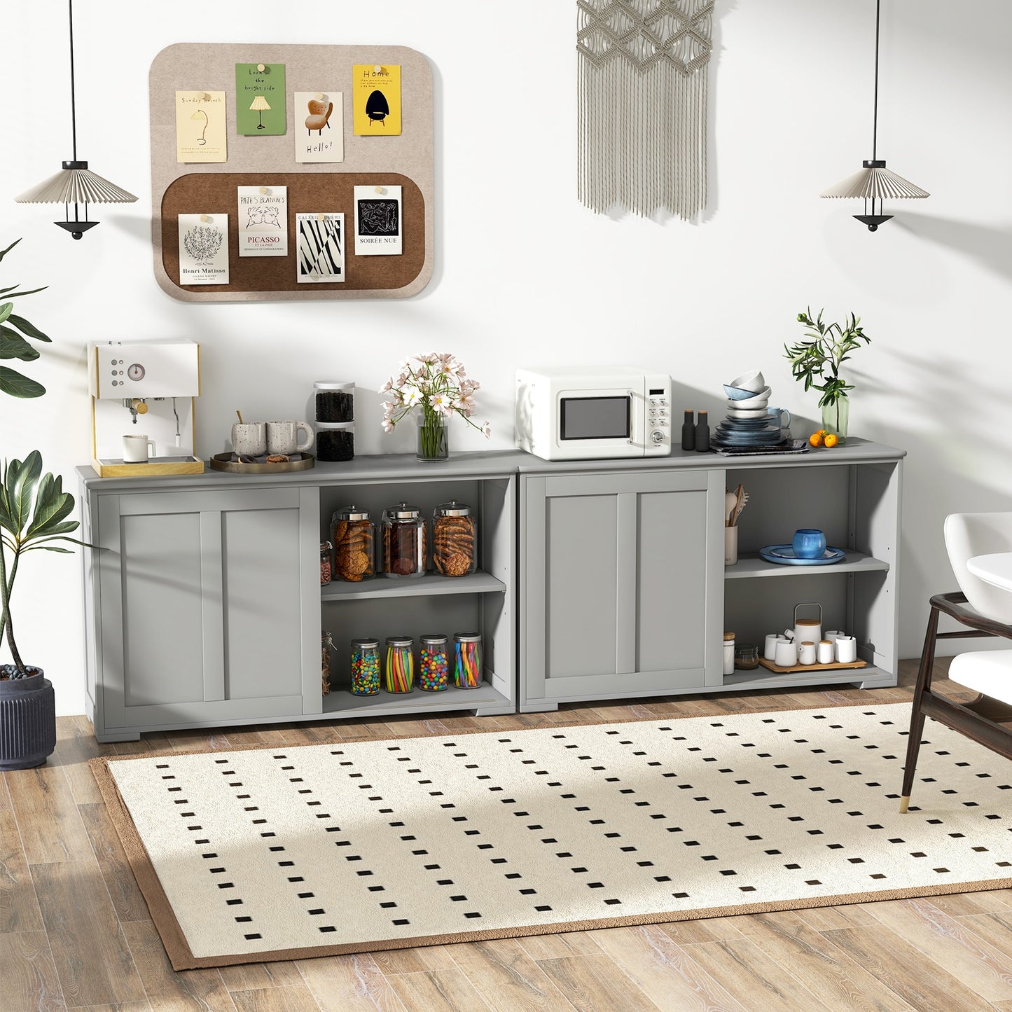 Stackable Kitchen Sideboard Cabinet with Adjustable Shelf for Pantry Dining or Entryway Storage in Grey