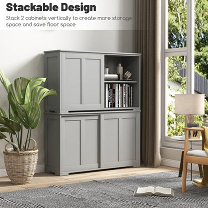 Stackable Kitchen Sideboard Cabinet with Adjustable Shelf for Pantry Dining or Entryway Storage in Grey