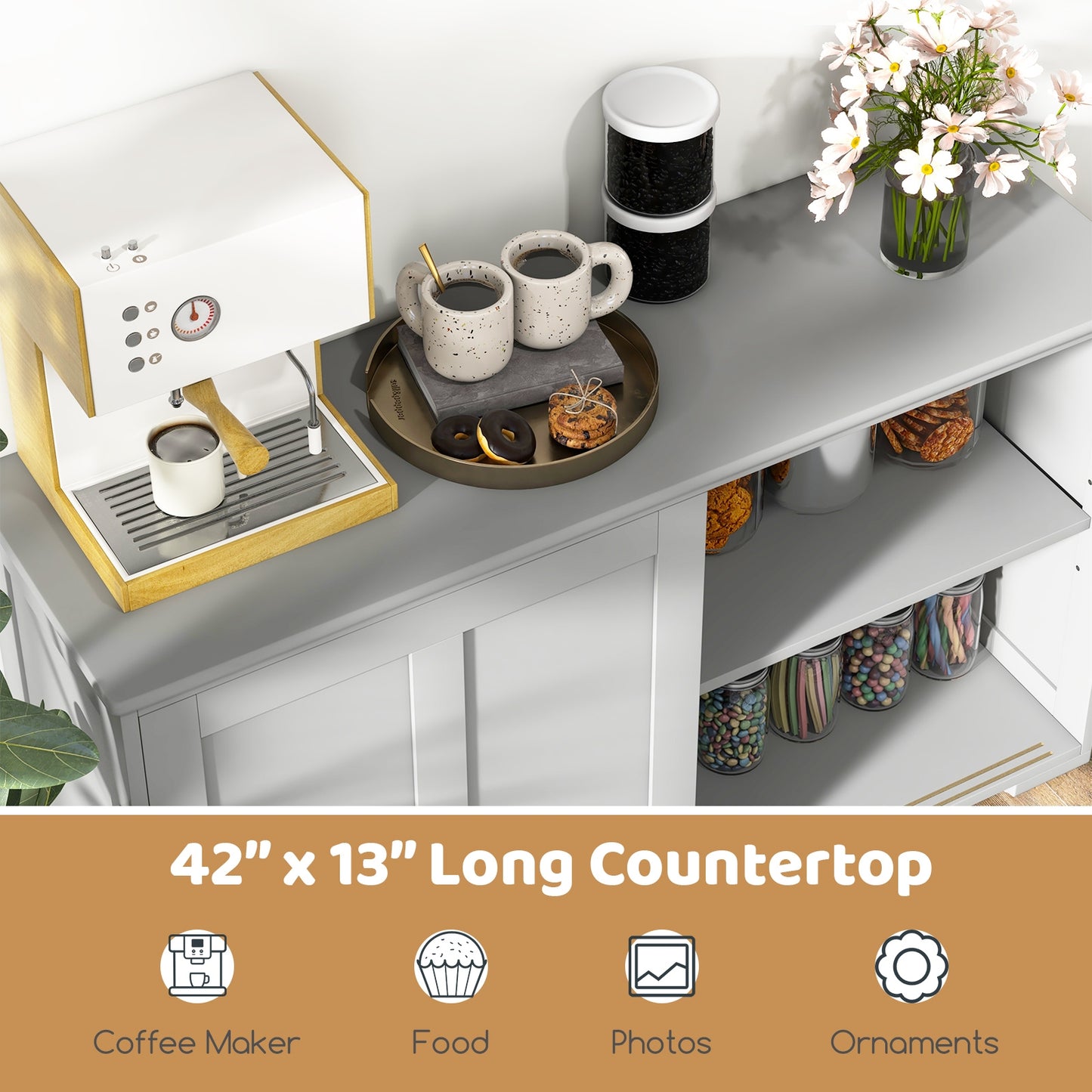 Stackable Kitchen Sideboard Cabinet with Adjustable Shelf for Pantry Dining or Entryway Storage in Grey