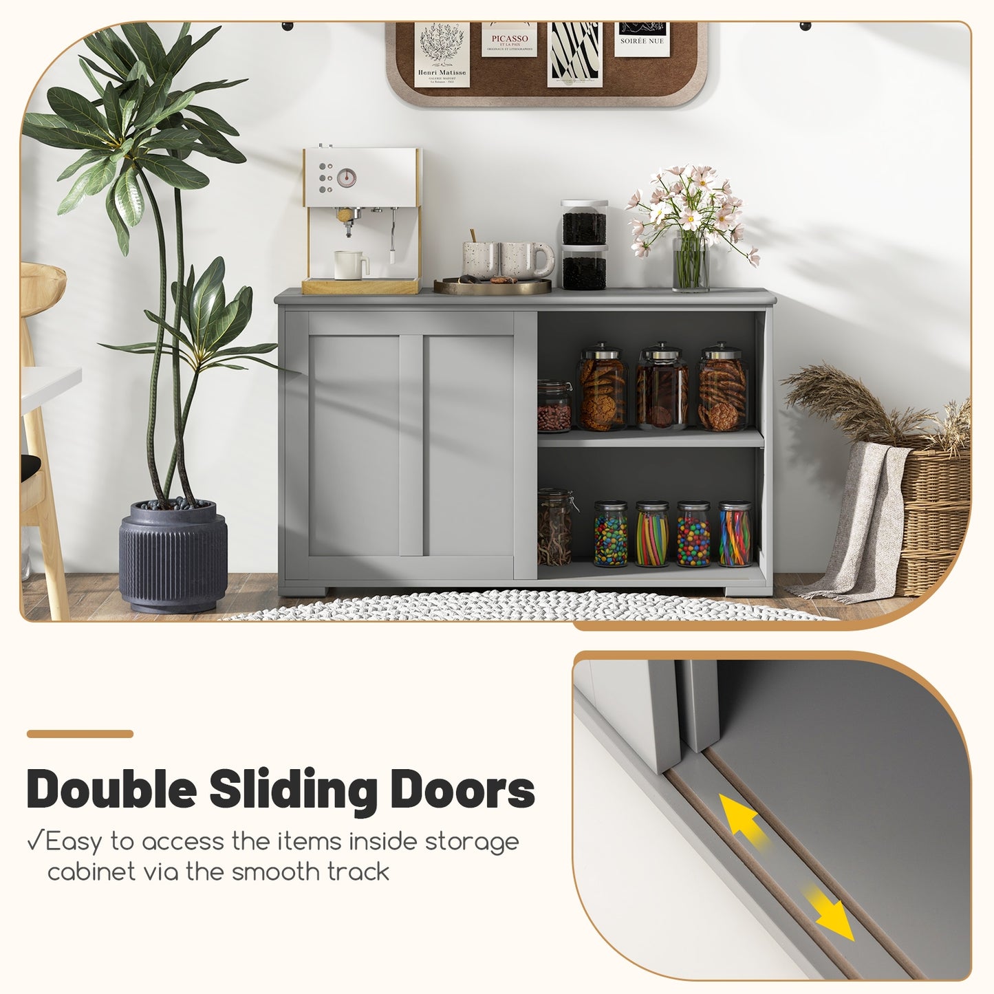 Stackable Kitchen Sideboard Cabinet with Adjustable Shelf for Pantry Dining or Entryway Storage in Grey