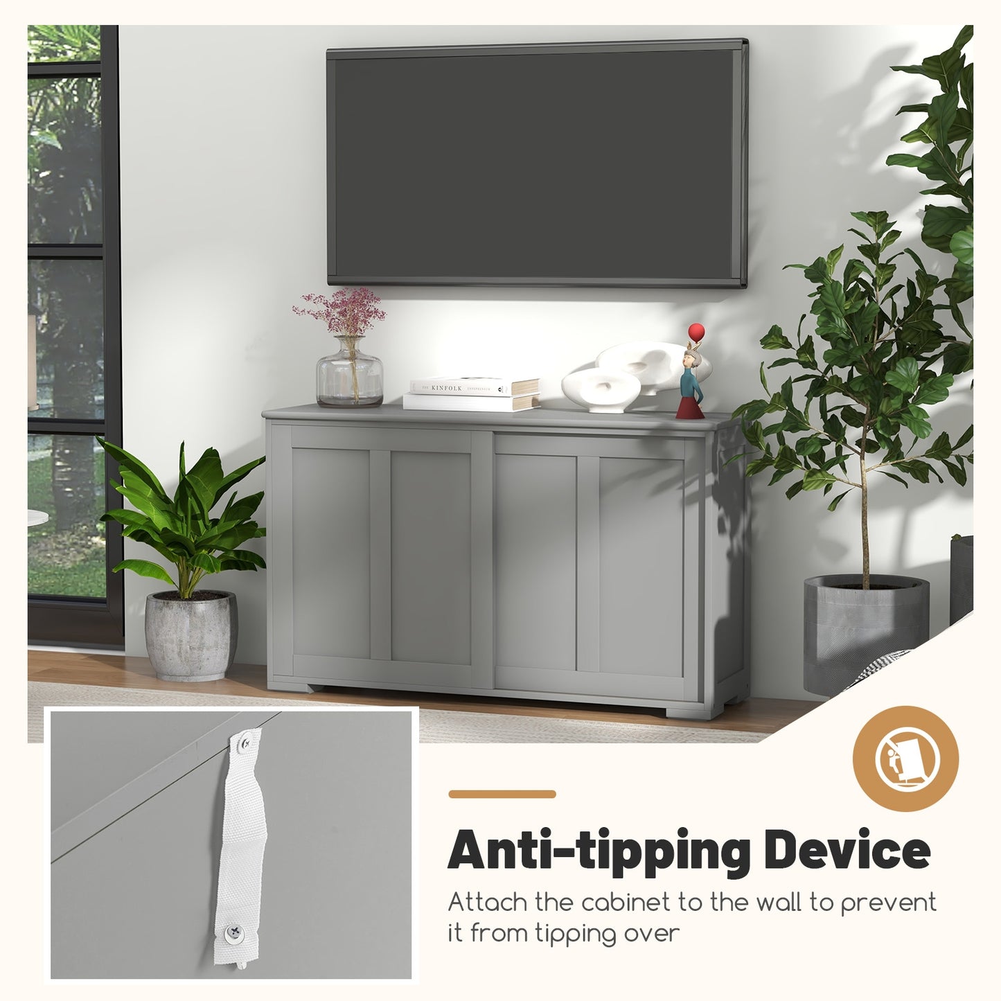 Stackable Kitchen Sideboard Cabinet with Adjustable Shelf for Pantry Dining or Entryway Storage in Grey