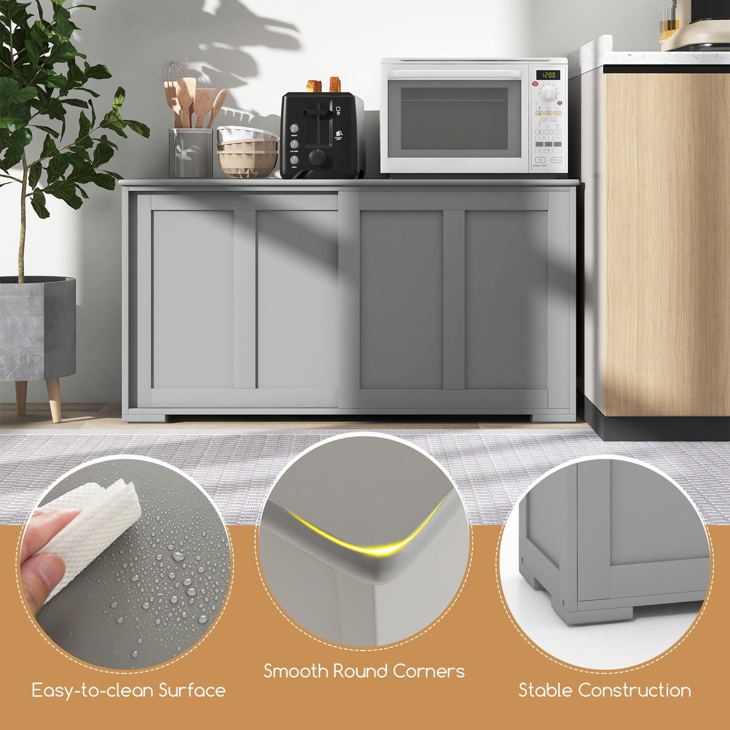 Stackable Kitchen Sideboard Cabinet with Adjustable Shelf for Pantry Dining or Entryway Storage in Grey