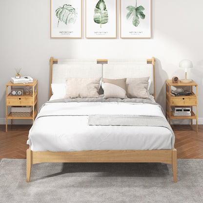 Bamboo Nightstand with Drawer and Two Shelves