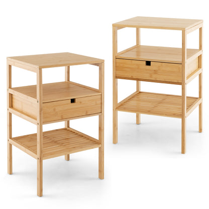 Bamboo Nightstand with Drawer and Two Shelves