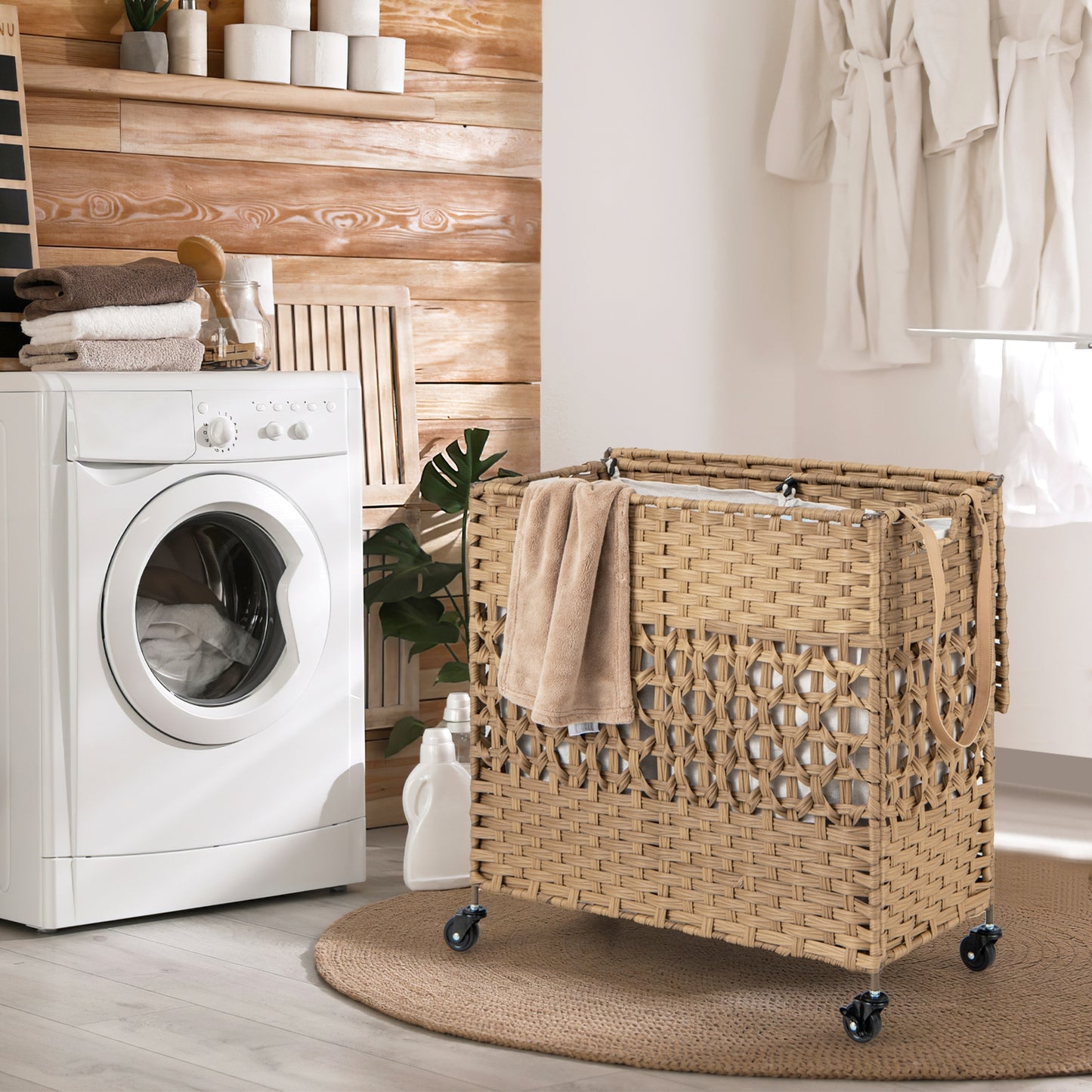 110L Dual Compartment Laundry Hamper with Removable & Washable Liner Bags