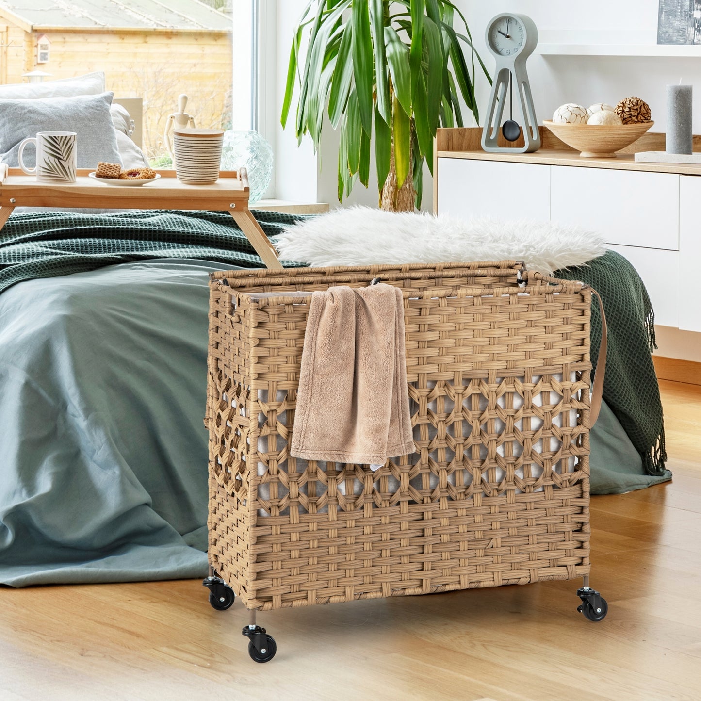 110L Dual Compartment Laundry Hamper with Removable & Washable Liner Bags