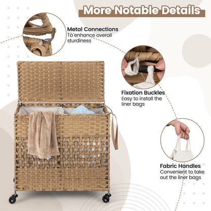 110L Dual Compartment Laundry Hamper with Removable & Washable Liner Bags